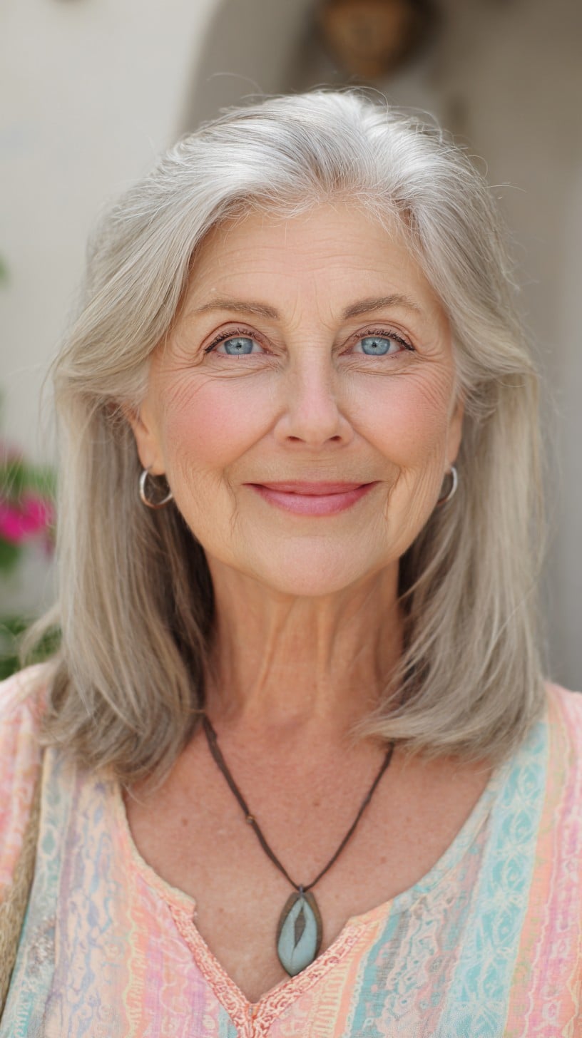 Shoulder-Grazing Silver Layers with Face-Framing Halo