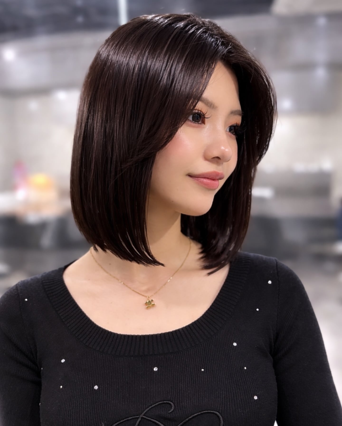 Sleek A-Line Neck-Length Bob with Beveled Blunt Ends