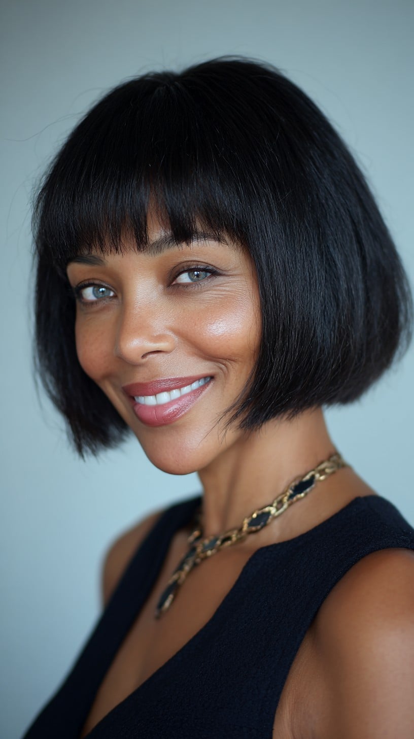 Sleek Chin-Length French Bob with Micro Fringe