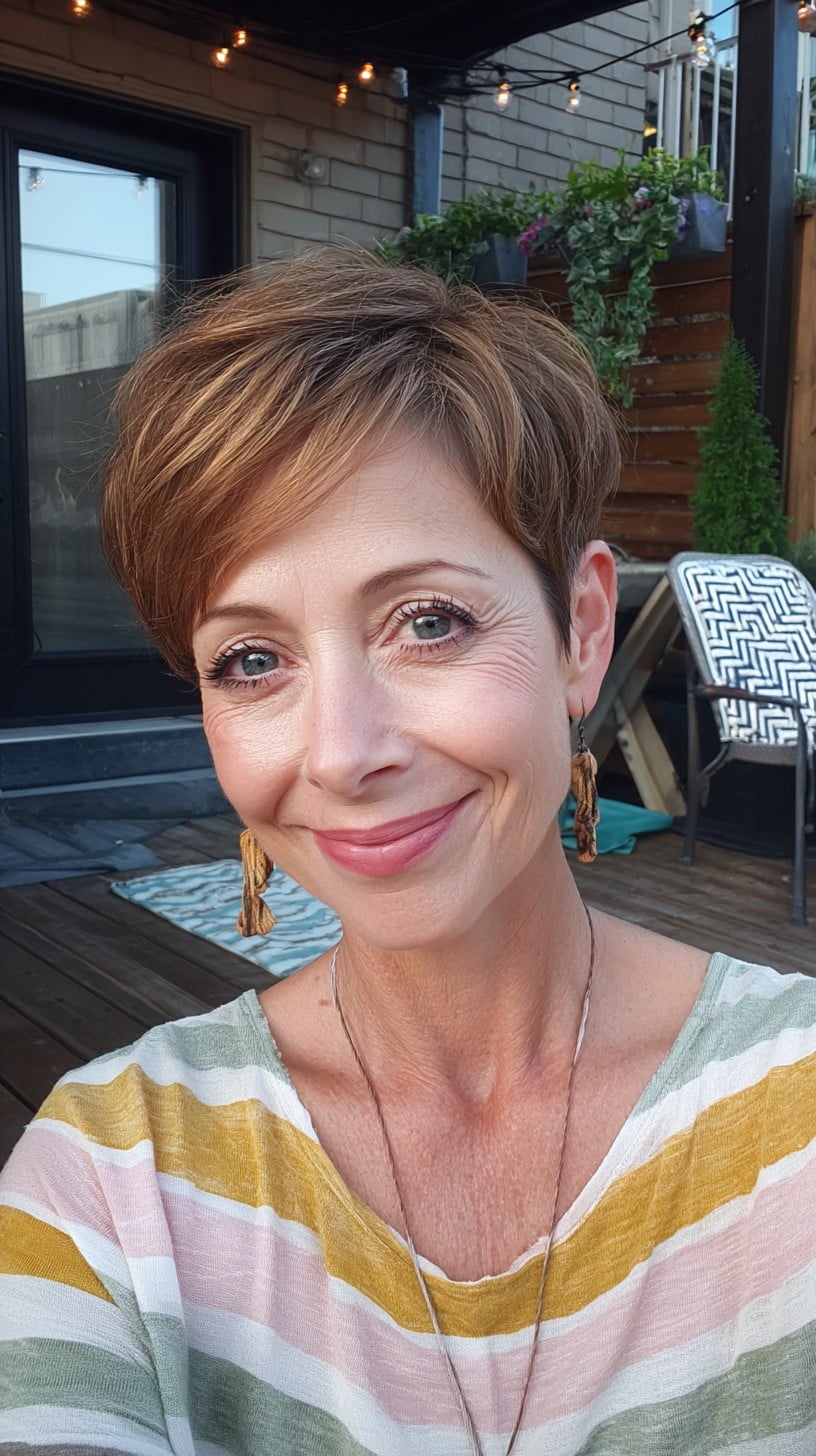Soft Feathered Pixie with Side-Swept Fringe and Crown Lift
