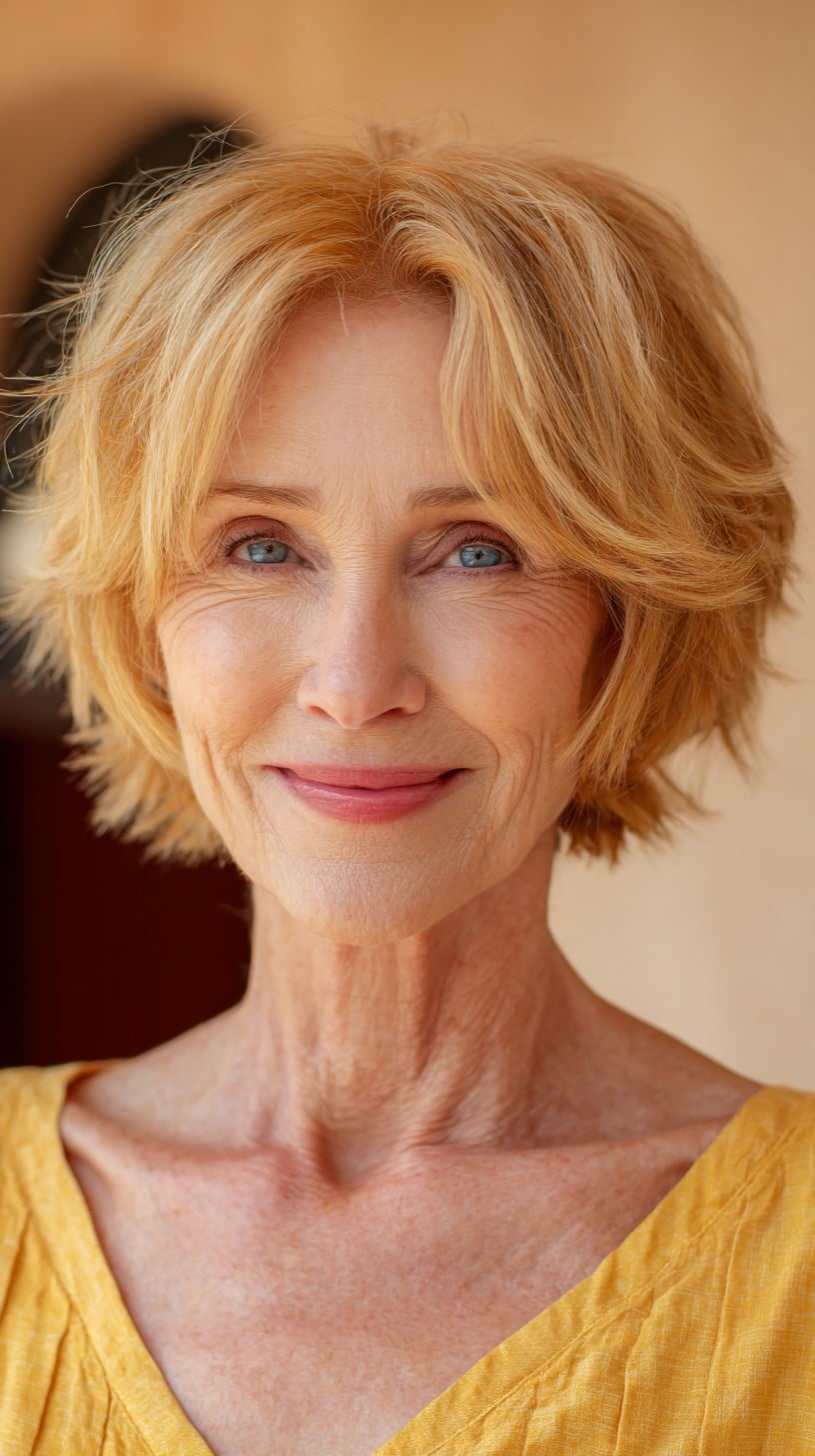 Soft Golden Curtain Shag with Feathered Face-Framing