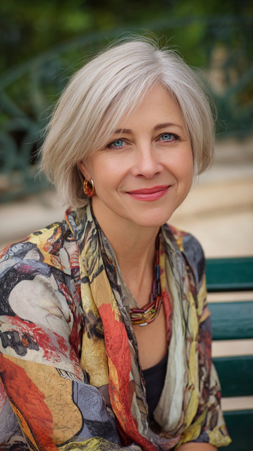 Soft Silver Layered Side-Swept Bob