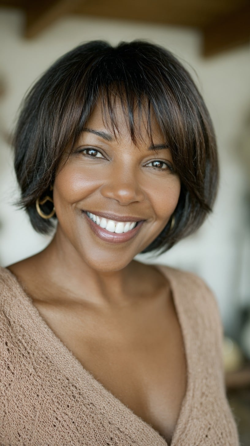Soft Textured Chin-Length French Bob with Wispy Fringe