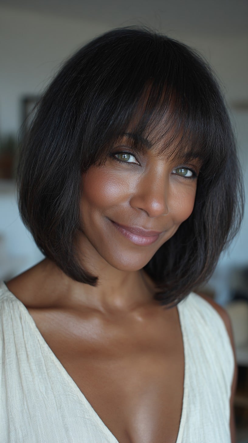 Soft Tucked French Bob with Wispy See-Through Fringe