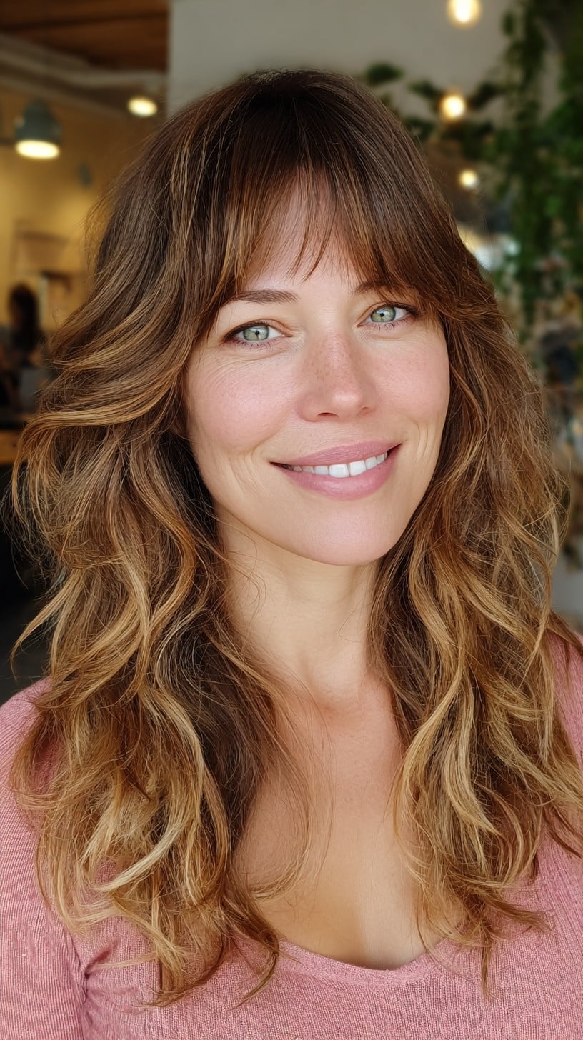 Sunlit Bronde Mid-Chest Waves with Airy Micro-Shingle Fringe and Root-Softening Lowlights