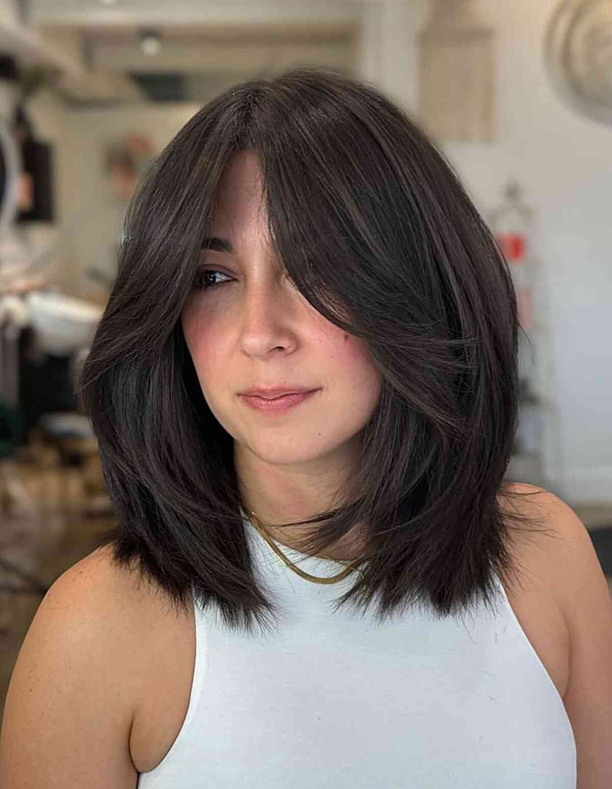 Textured Long Bob with Soft Bangs