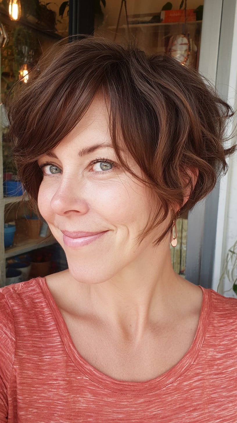Textured Short Angled Pixie-Bob with Side-Swept Fringe