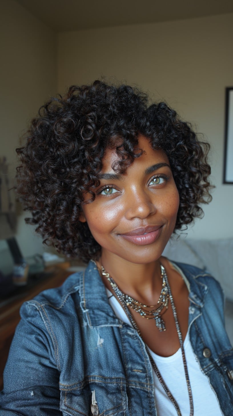 Tight-Coil Chin-Length French Bob with Micro Fringe