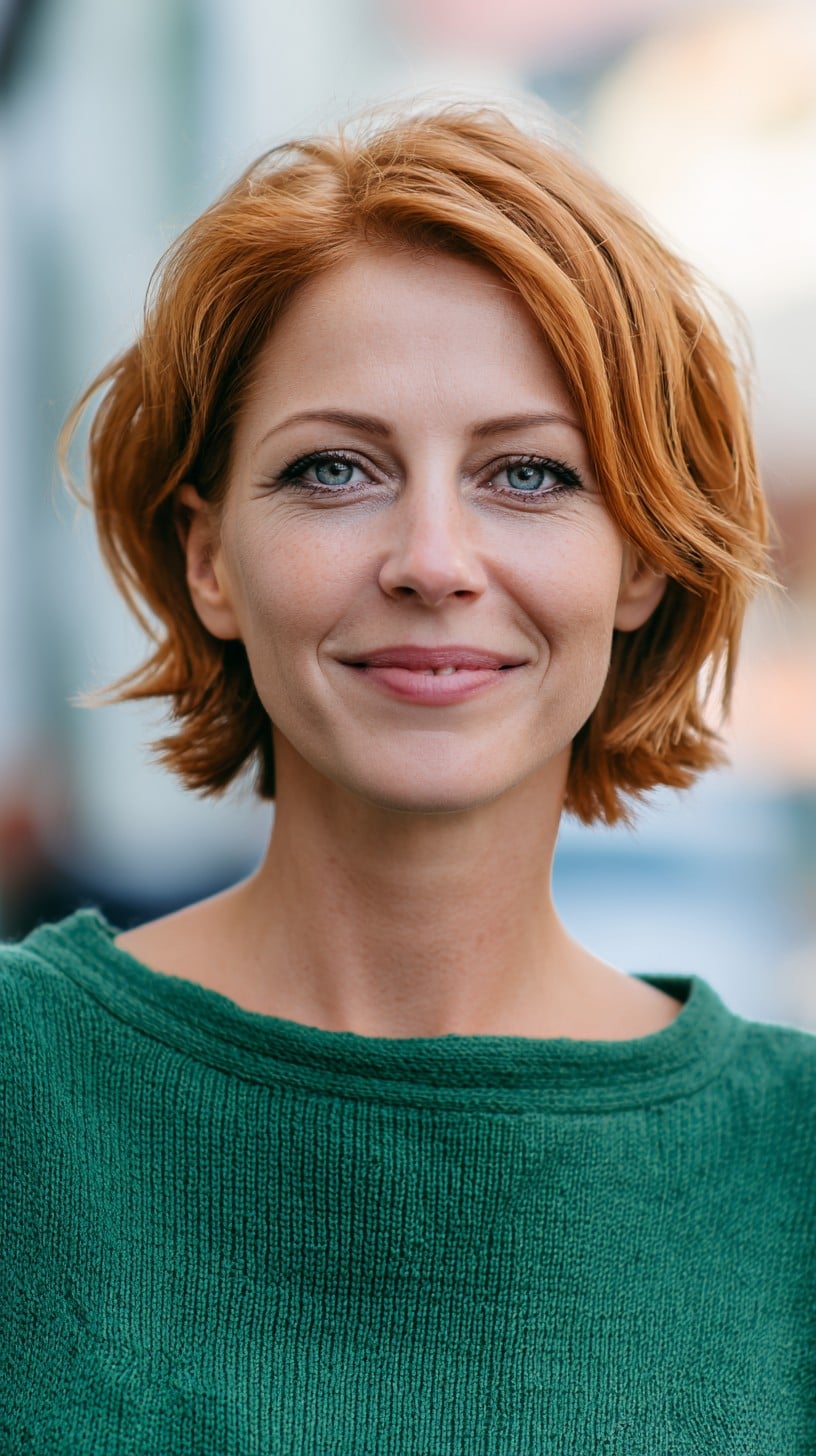 Auburn Chin-Length Textured Bob with Soft Face-Framing Layers