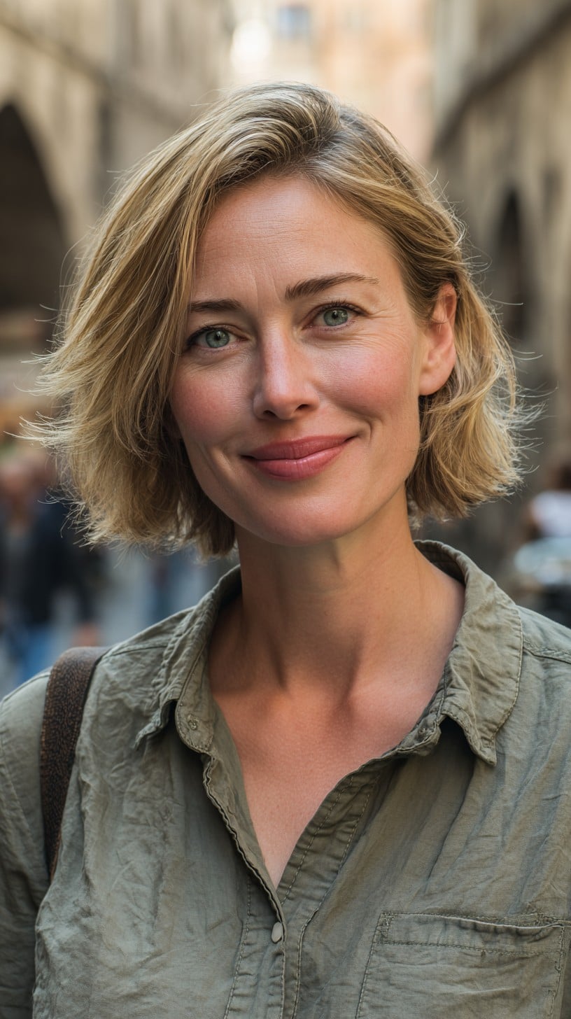 Blade-Textured Chin-to-Collarbone Bob with Soft Root Smudge