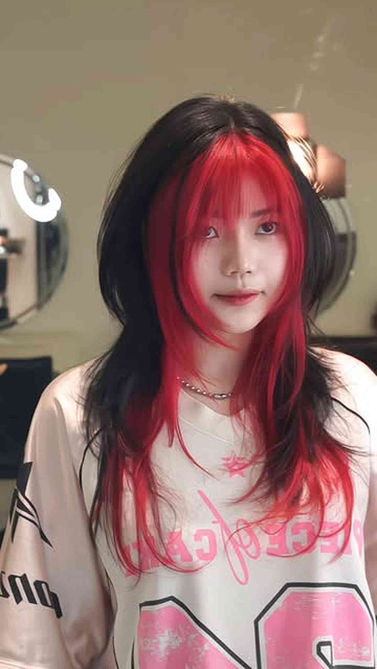 Bold Black Hair with Red Face Frame