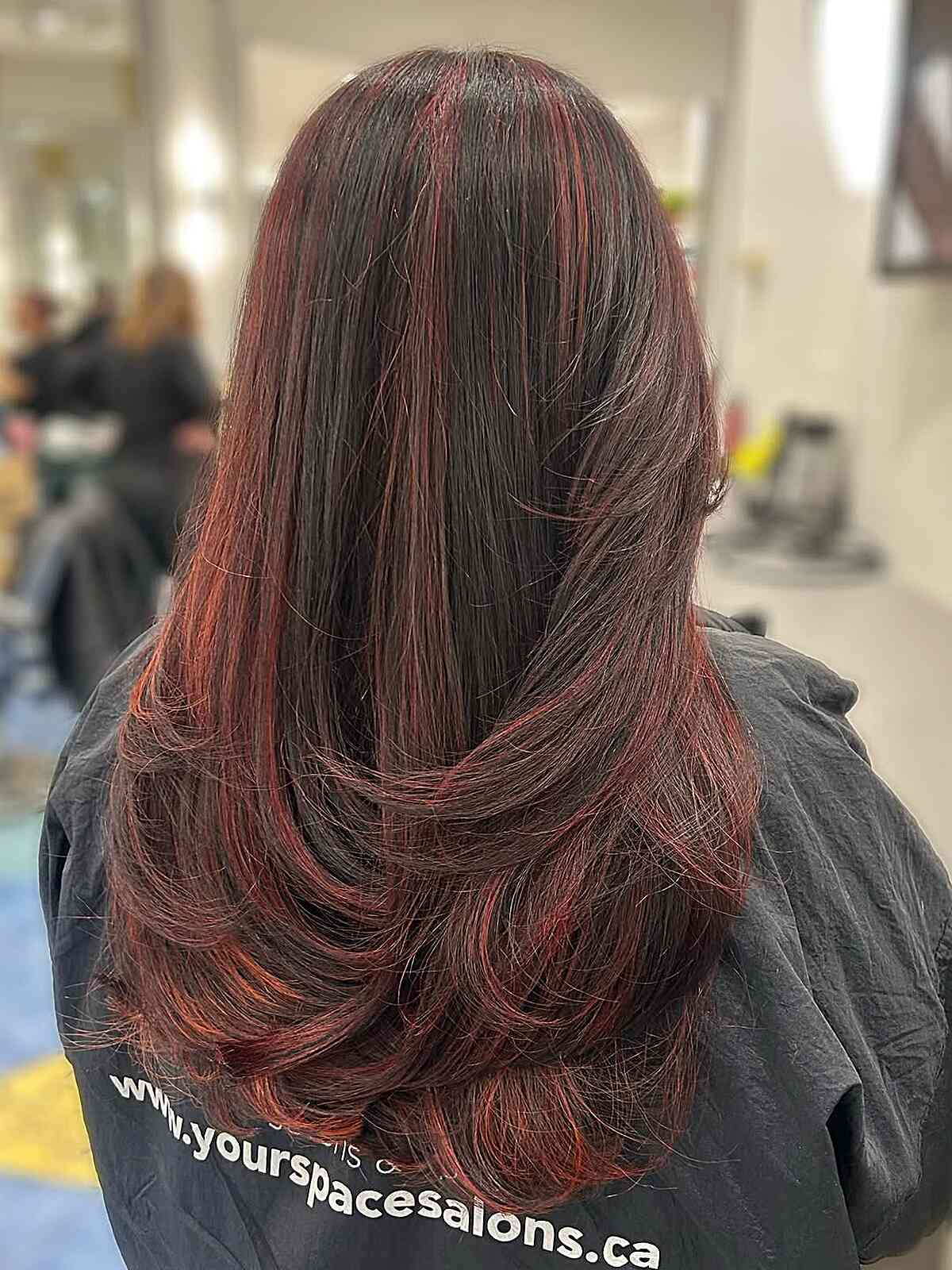 Brown Hair with Vibrant Red Highlights