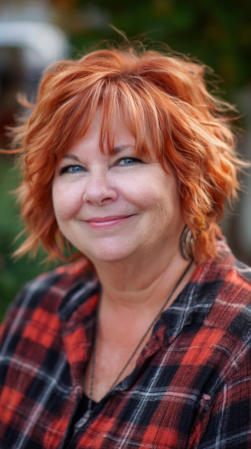 Choppy Copper Layered Shag with Feathered Fringe