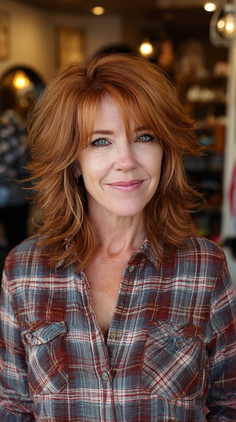 Copper Feathered Shag with Face-Framing Fringe