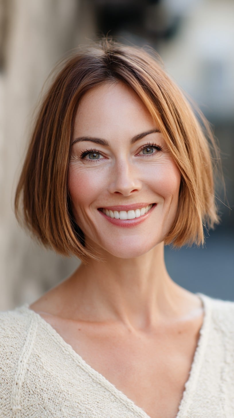 Light Chestnut Chin-Length Bob with Soft Point-Textured Ends