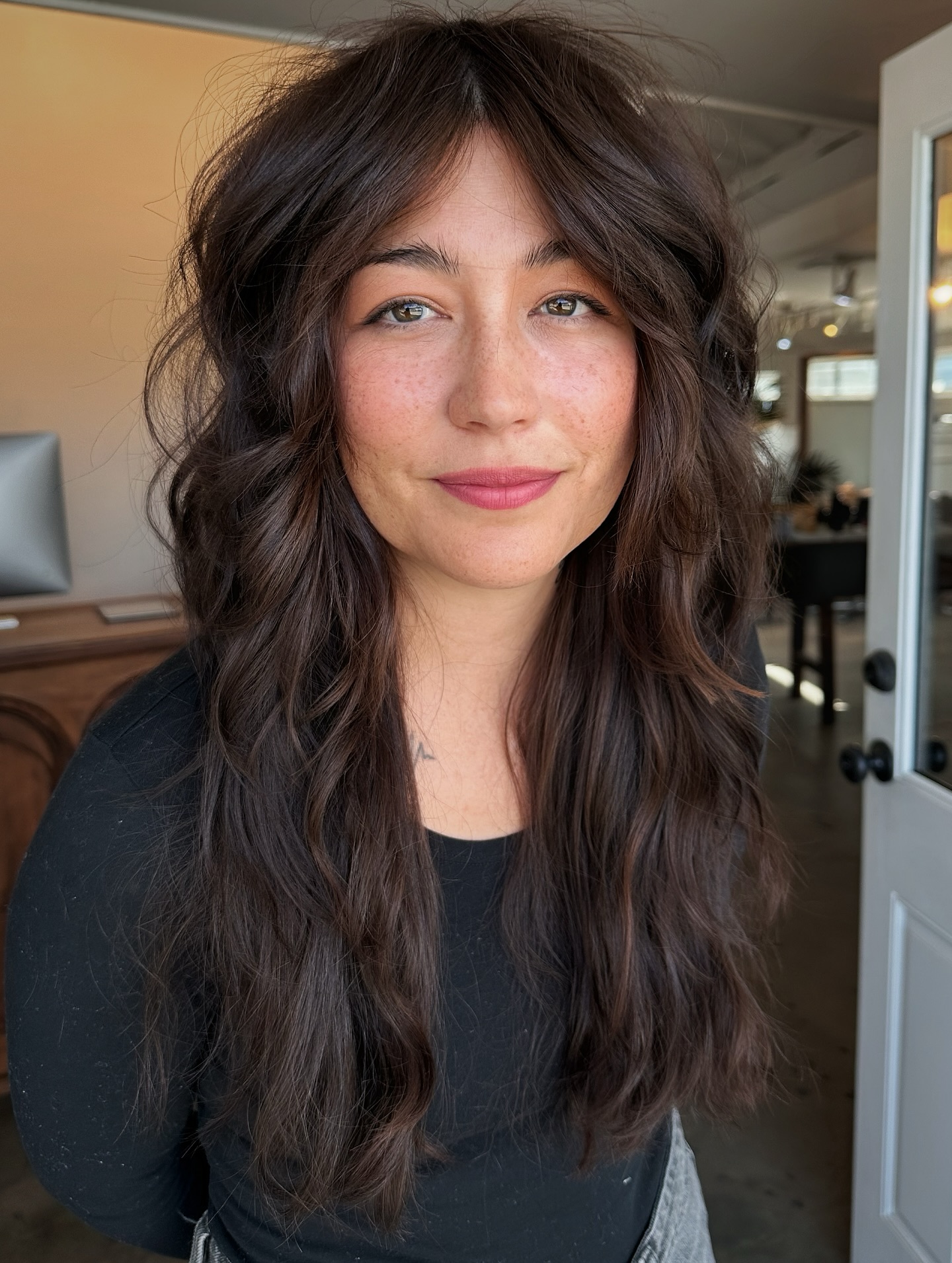 Long Rich Chocolate Shag with Rounded Curtain Layers