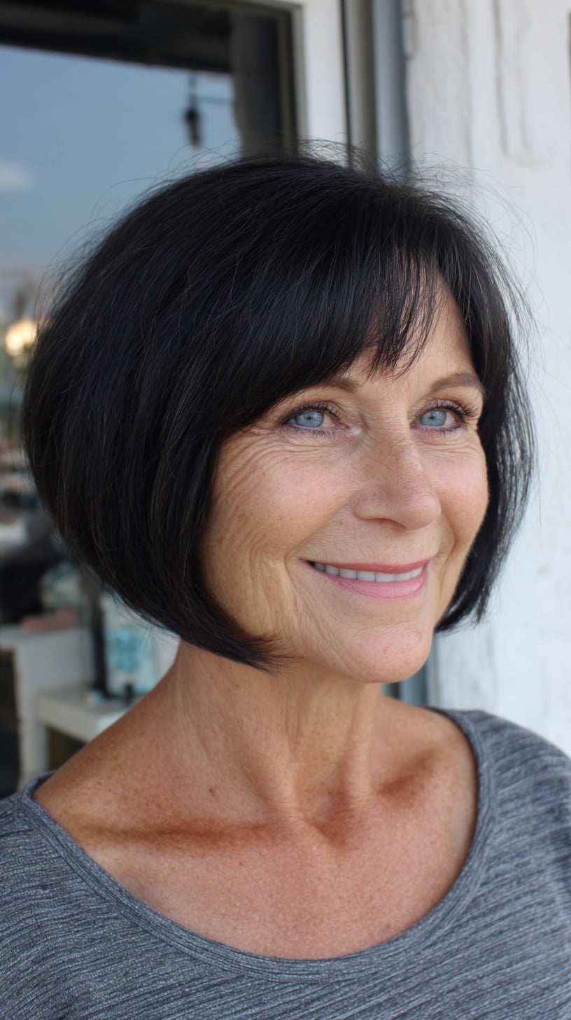 Rounded Chin-Length Bob with Micro Fringe and Stacked Nape