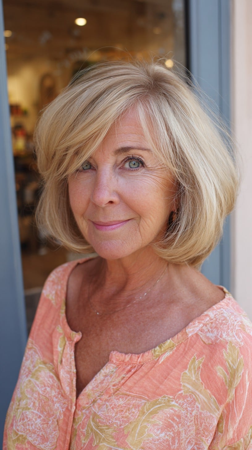 Rounded Chin-Length Bob with Soft Internal Graduation and Side-Swept Fringe