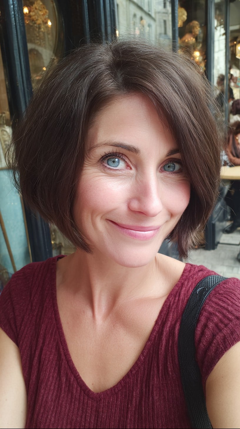 Sculpted Chin-Length Bob with Deep Side Part and Interior Stack