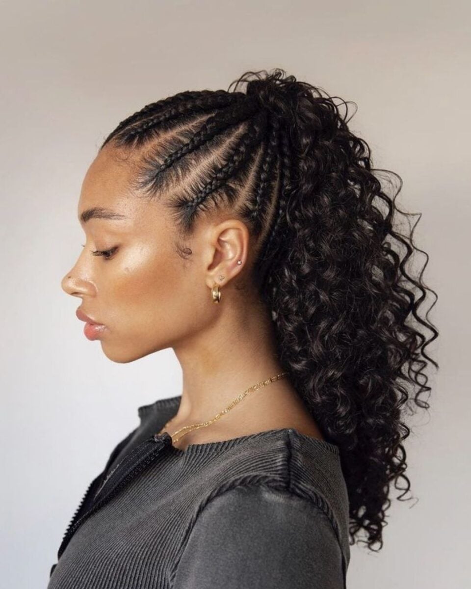 Sculpted Cornrow Pony with Voluminous Curly Tail