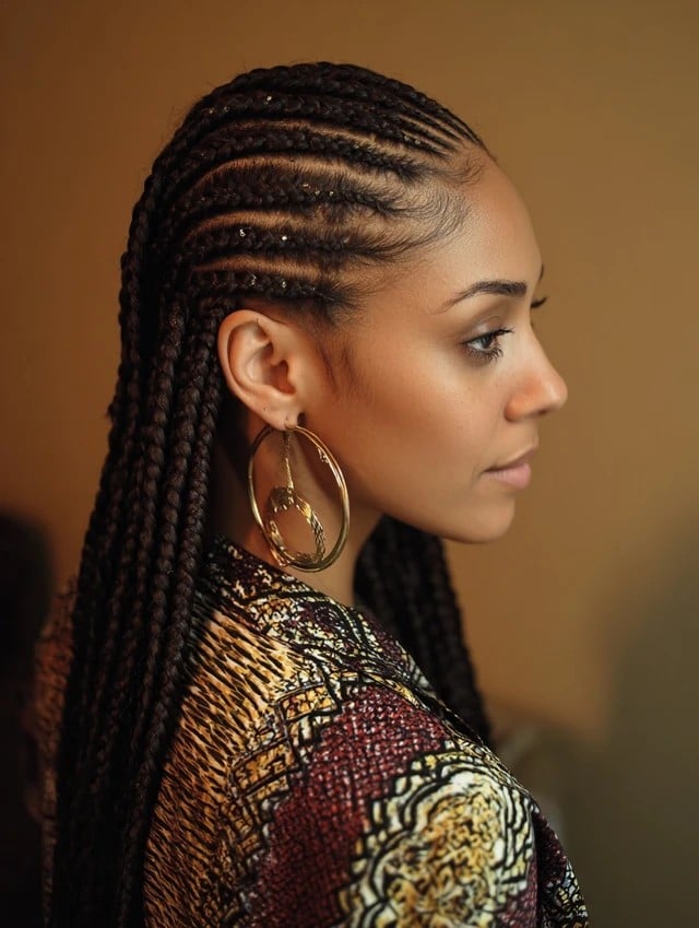 Sculpted Feed-In Cornrows Transitioning to Long Box Braids