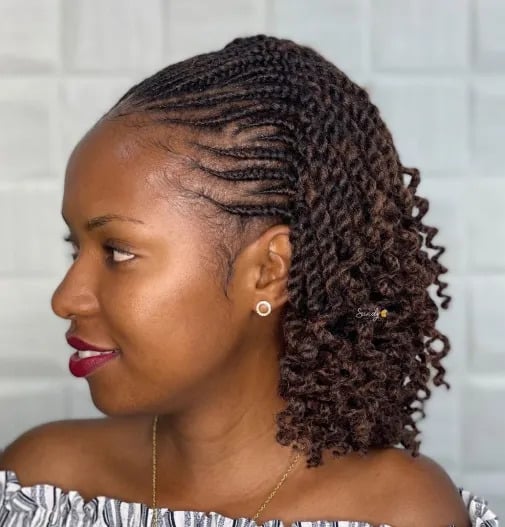 Sculpted Side Cornrows with Defined Spiral Bob