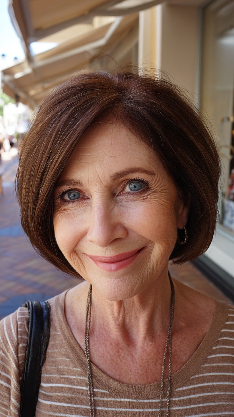 Short Chestnut Contoured Bob with Deep Side Part and Soft Internal Graduation