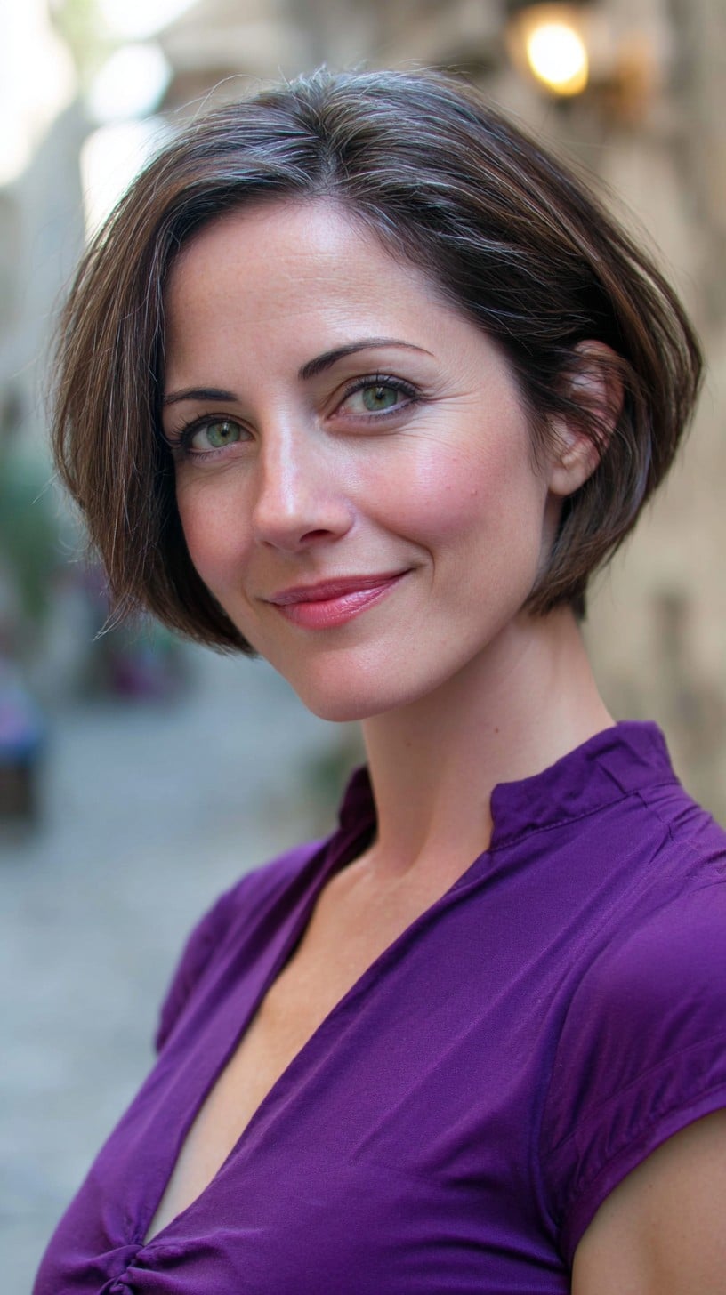 Short Curved Perimeter Bob with Low Stack and Face‑Framing Pieces