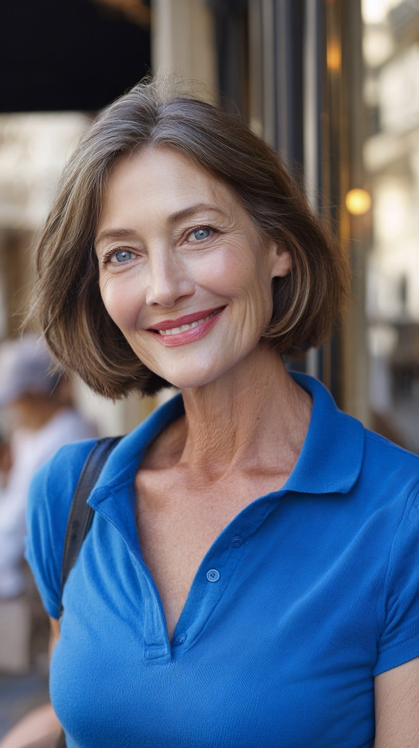 Soft Ear-Length Brushed Bob with Natural Gray Root Shadow