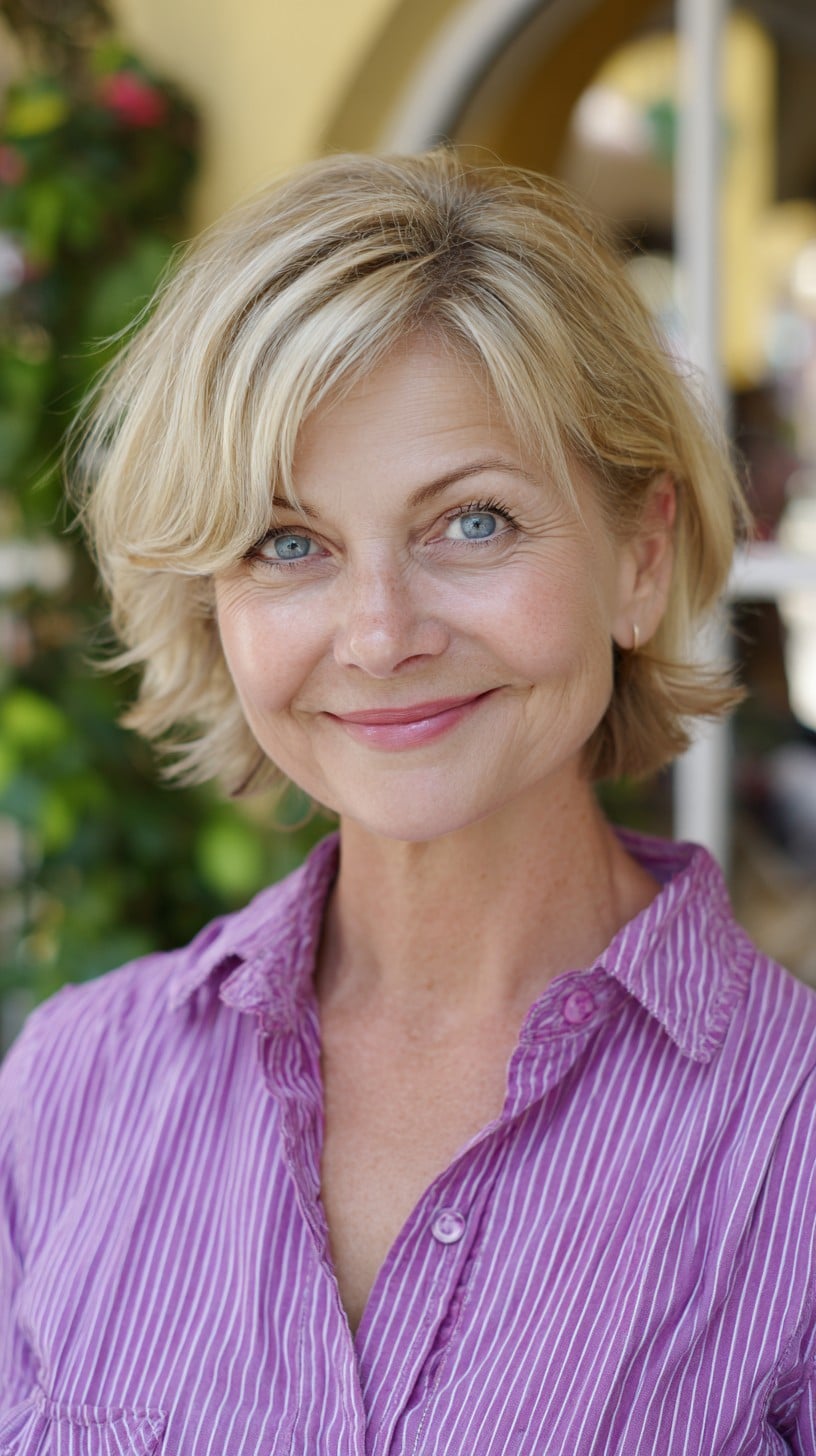 Soft Stacked Chin-Length Layers with Side Sweep