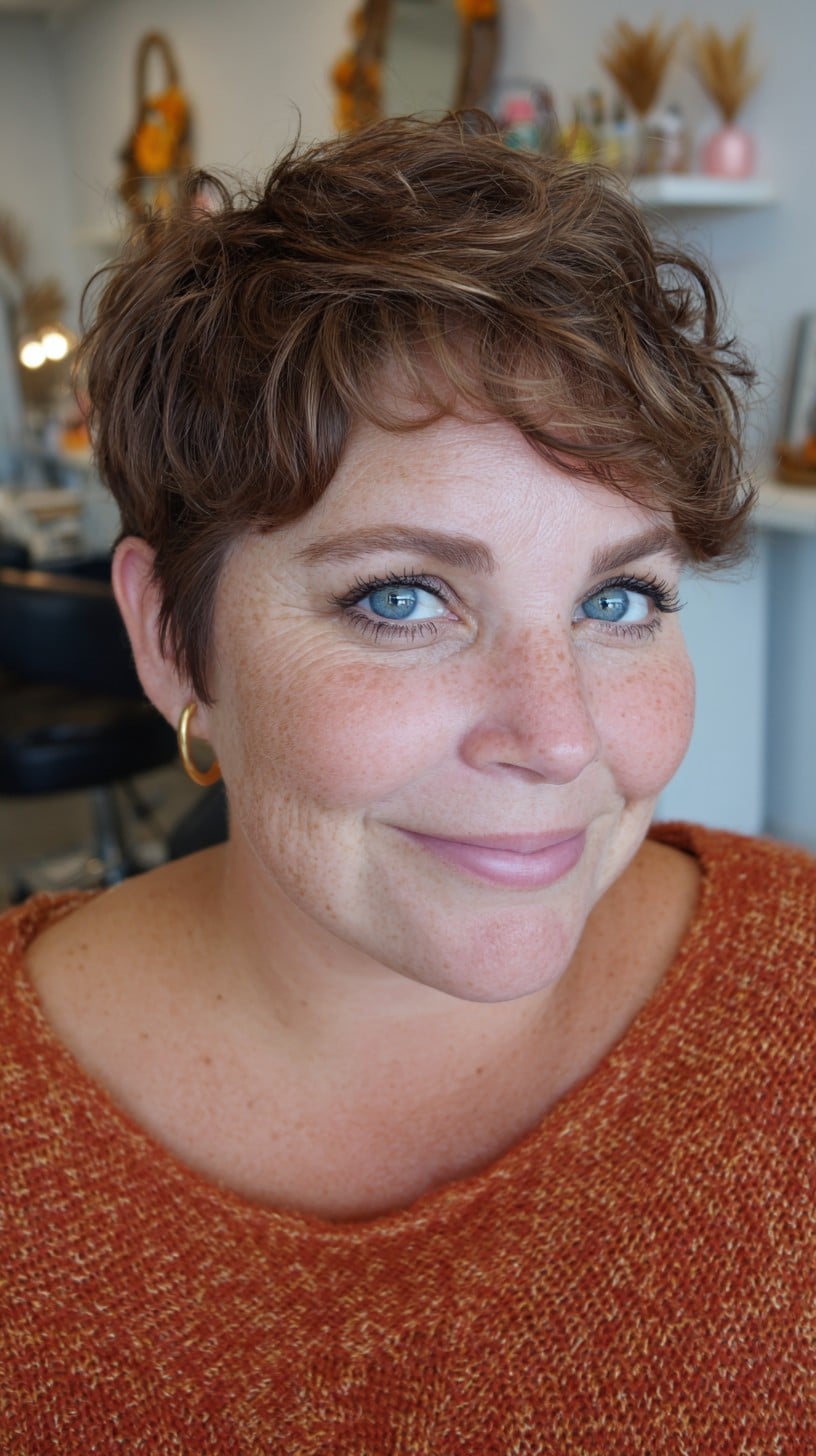 Soft Textured Short Pixie with Lifted Crown and Face-Framing Highlights