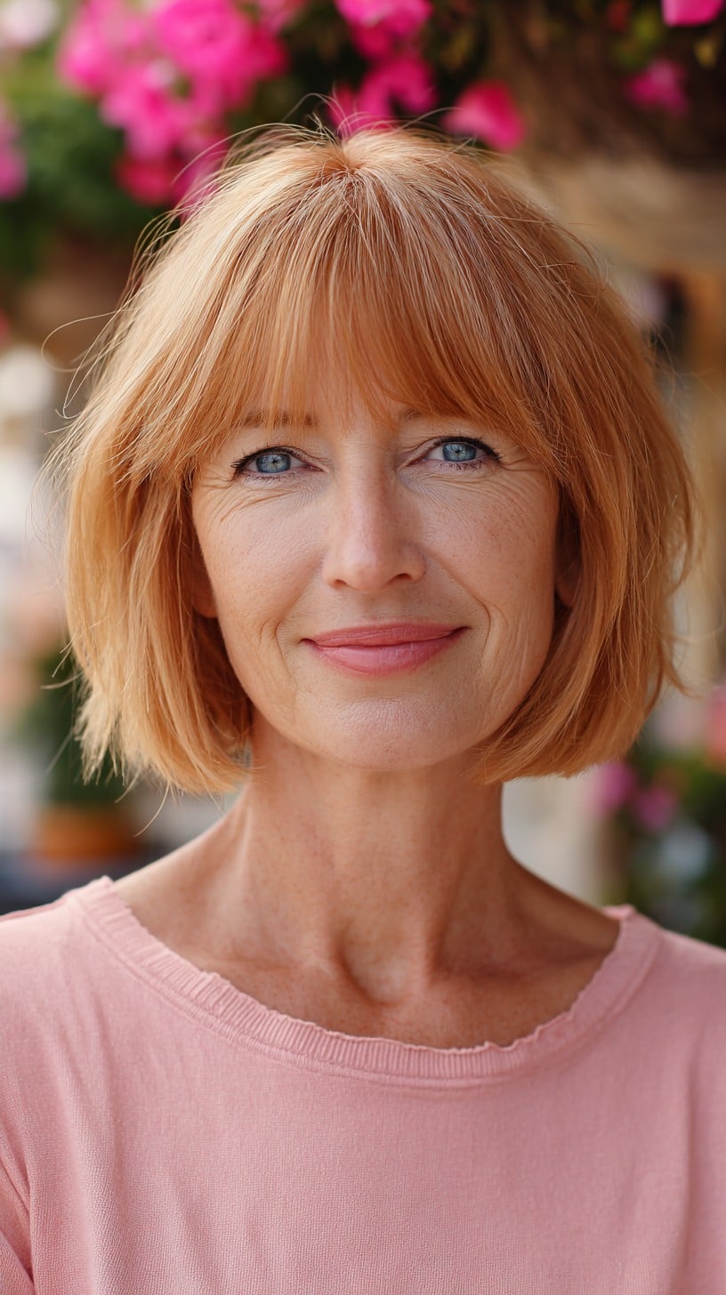 Strawberry-Blonde Chin-Length Bob with Soft Micro-Fringe
