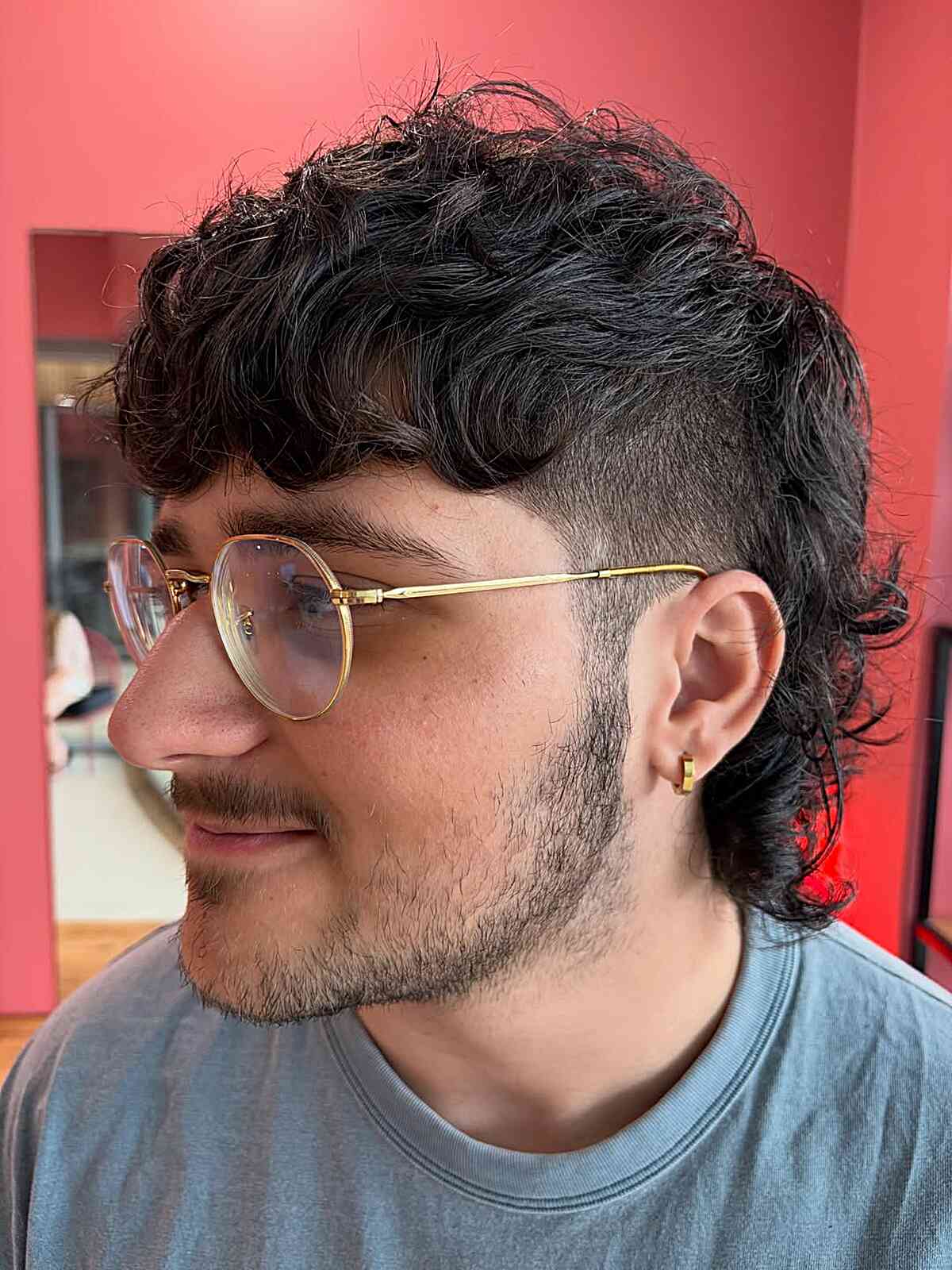 Stylish Curly Mullet with Faded Sides