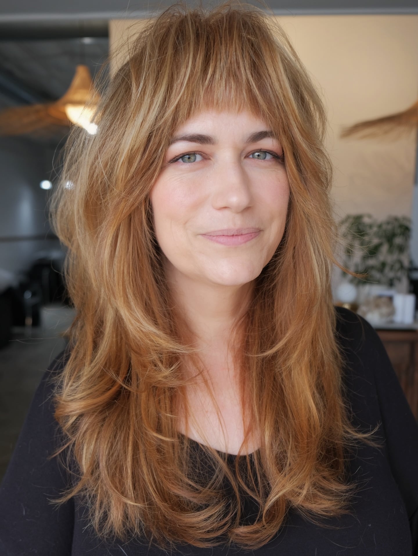 Sunlit Strawberry Long Layered Shag with Soft Micro Fringe