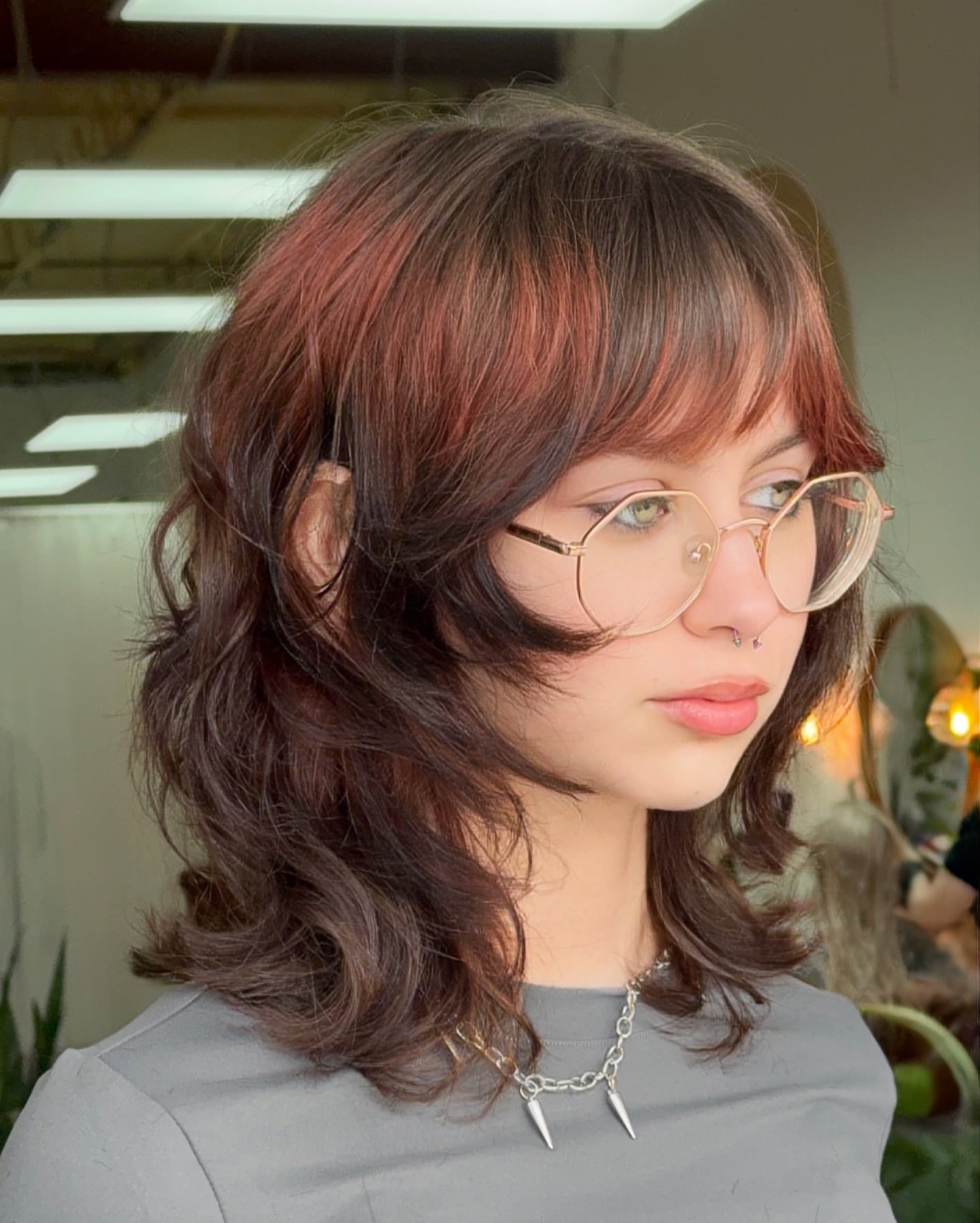 Textured Copper-Tipped Shag with Soft Curtain Bangs