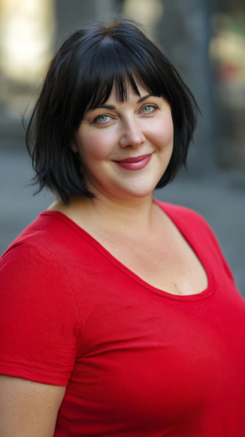 Textured Short Bob with Eyebrow-Skimming Fringe
