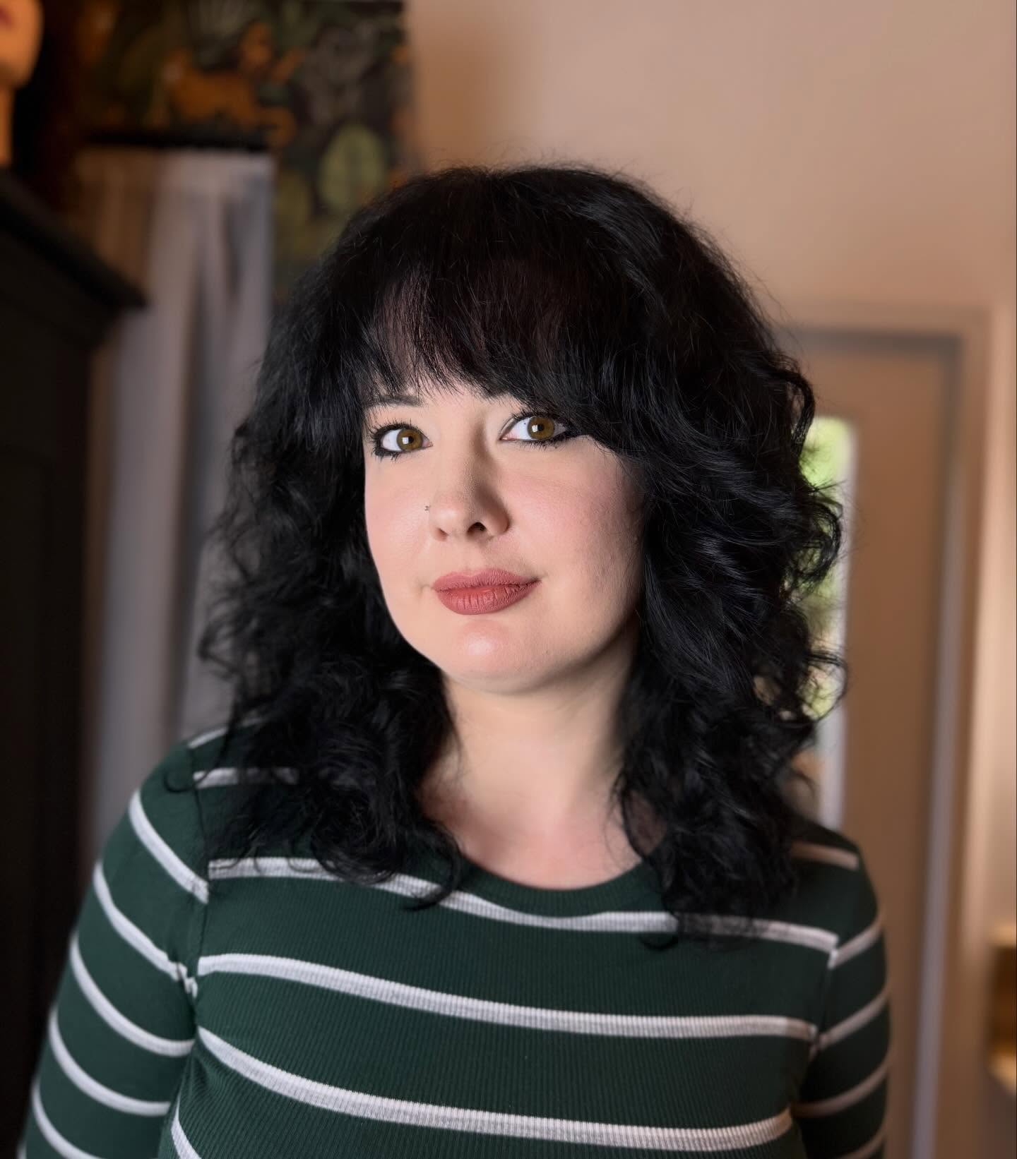Voluminous Raven Layered Shag with Soft Blunt Fringe
