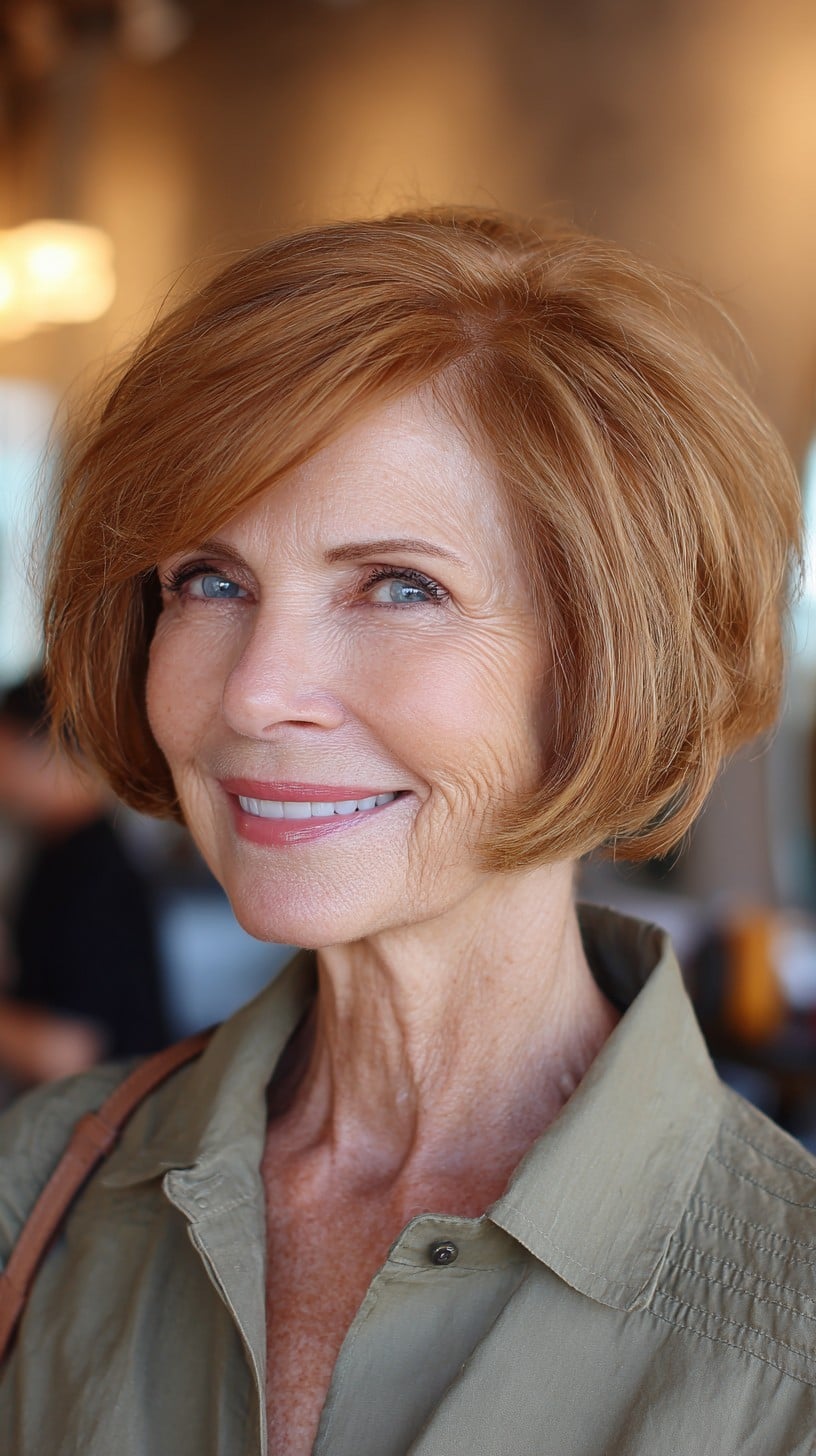 Warm Copper-Blonde Rounded Bob with Soft Side Sweep
