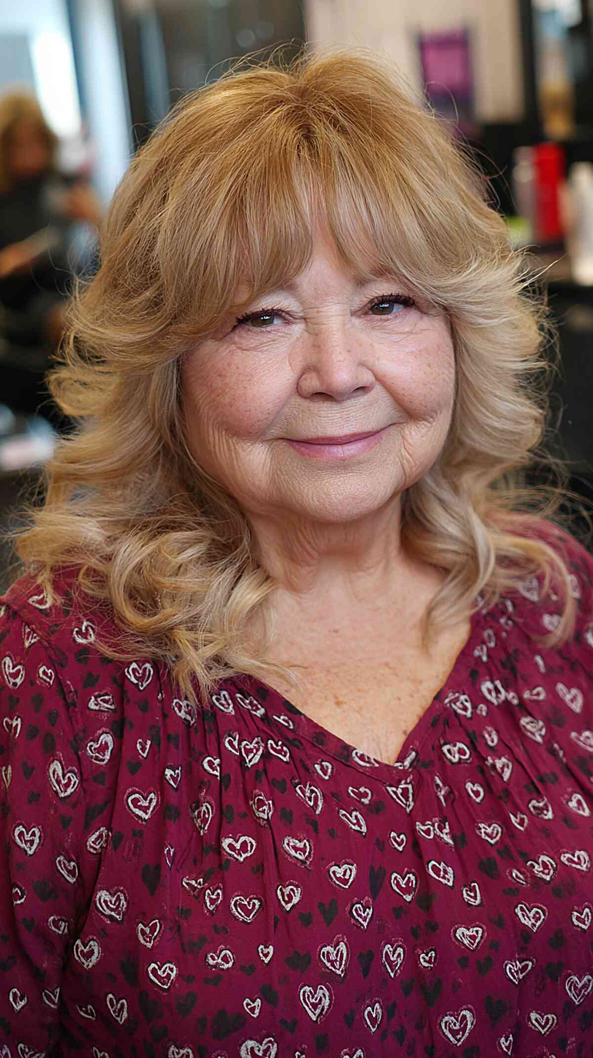 Textured Shoulder-Length Waves with Soft Bangs