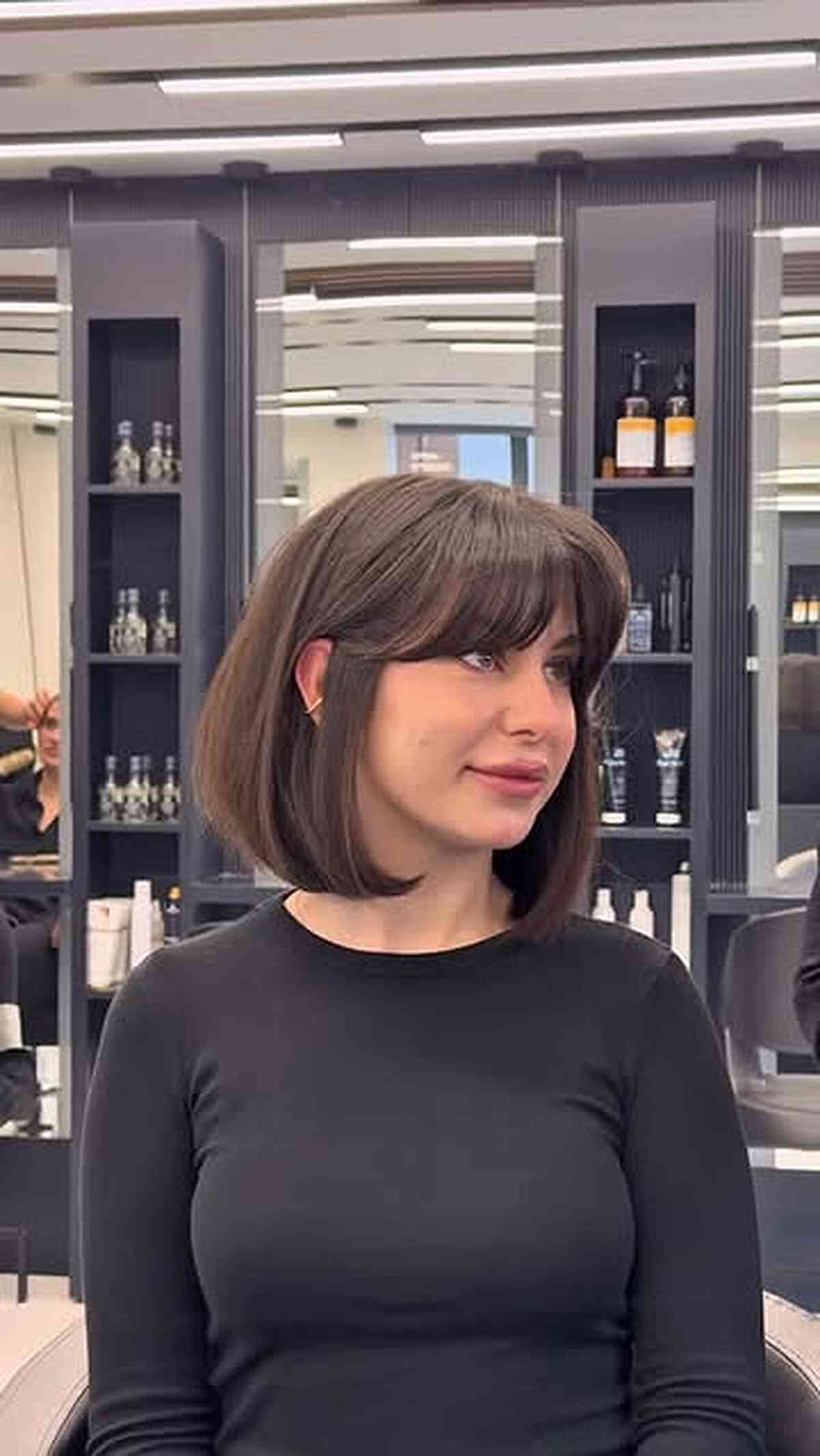 Contemporary Rounded Lob with Airy Bangs