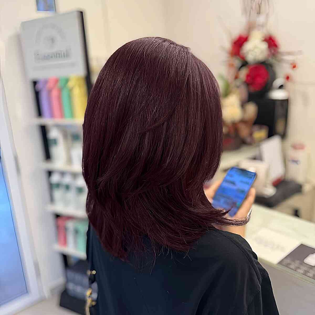 Stylish Dark Auburn Lob with Subtle Layers