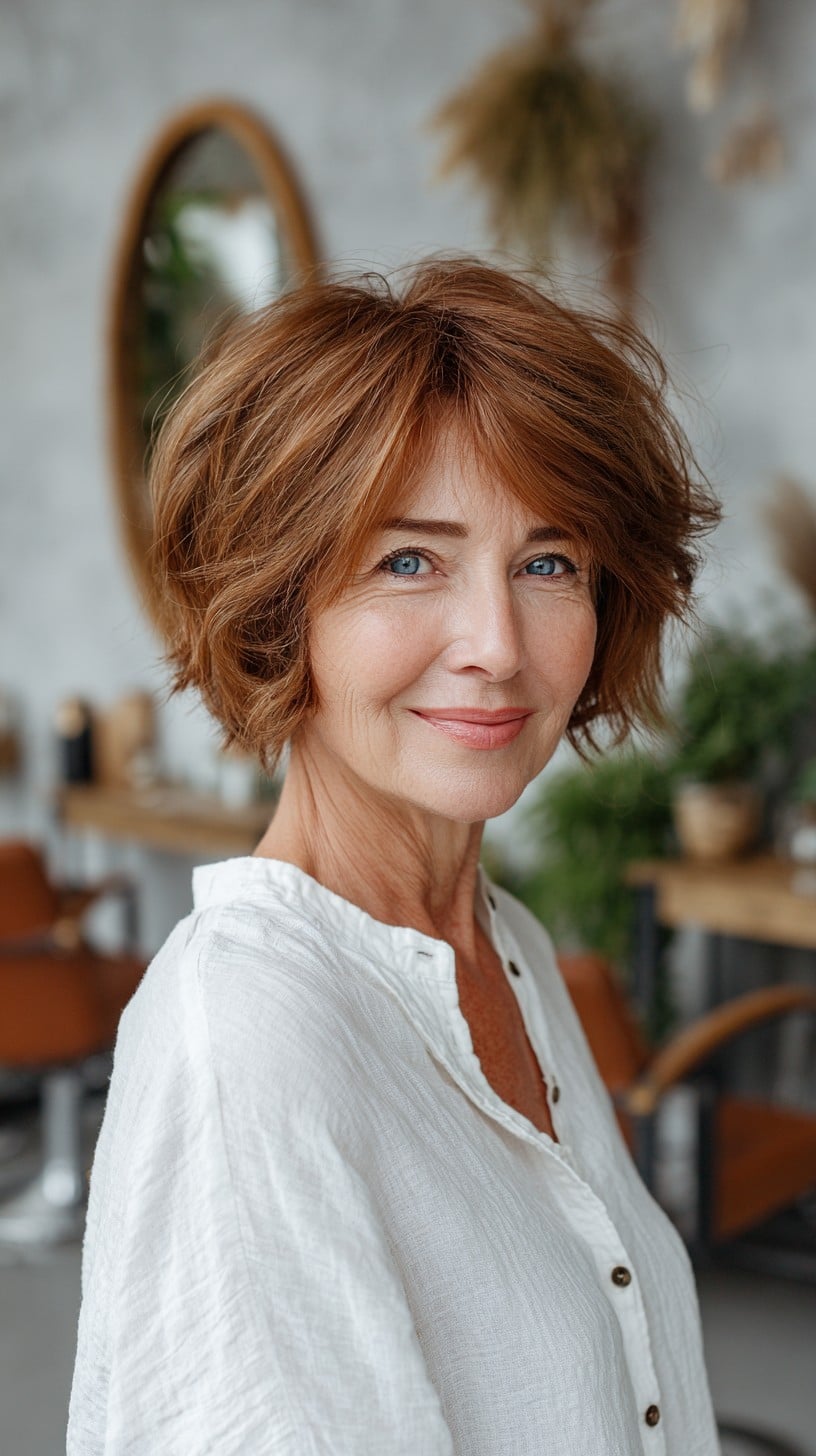 Airy Copper Textured Chin-Length Layers