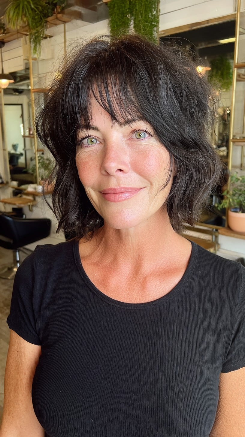 Airy Jaw-Length Shag with Wispy Curtain Fringe
