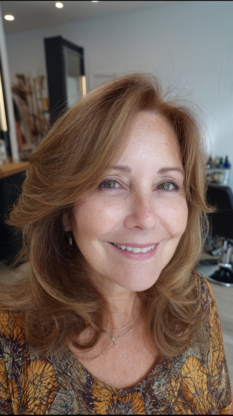 Caramel Feathered Mid-Length with Side-Swept Face Frame