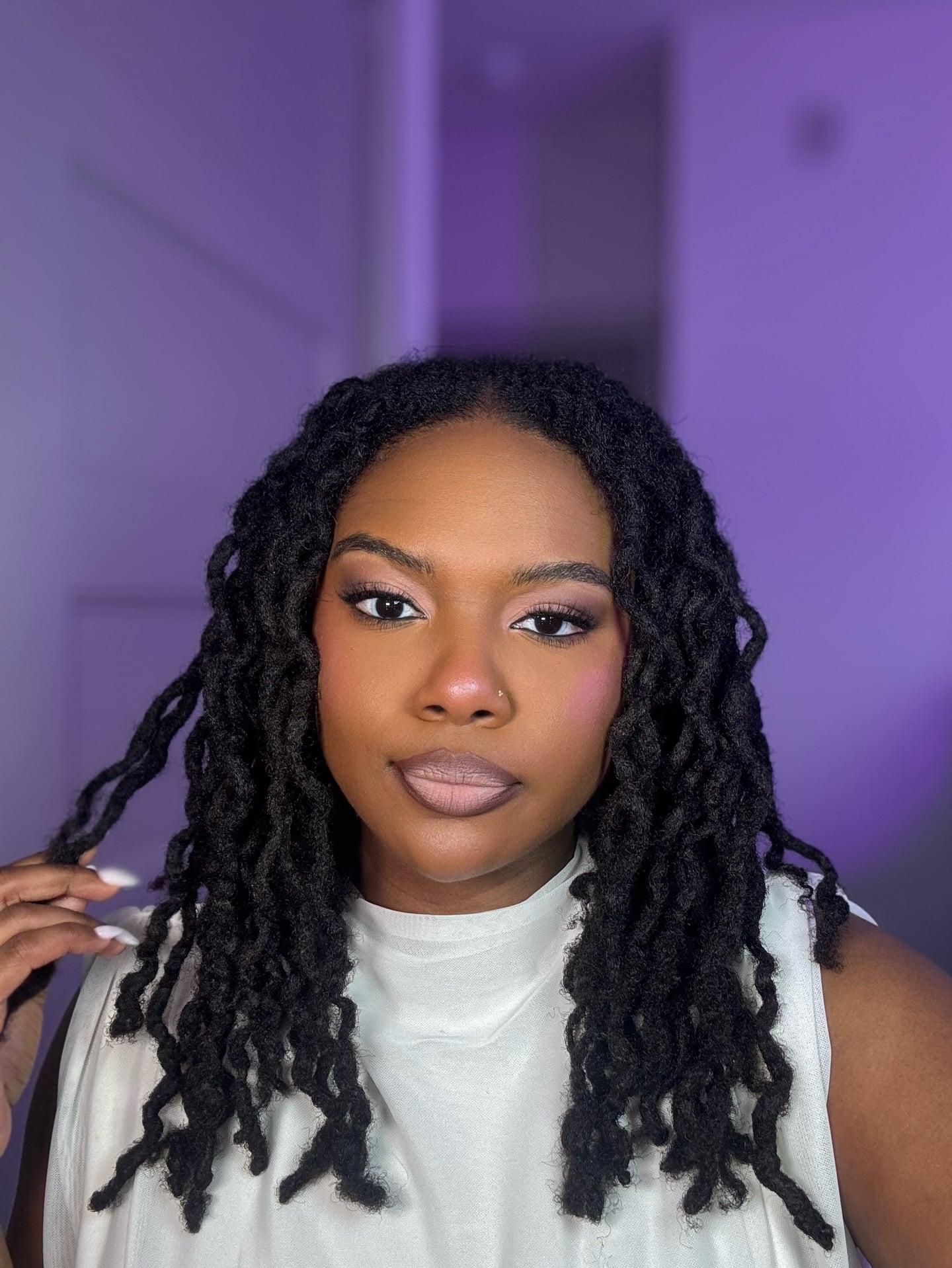 Center-Parted Shoulder-Grazing Chunky Locs with Natural Taper