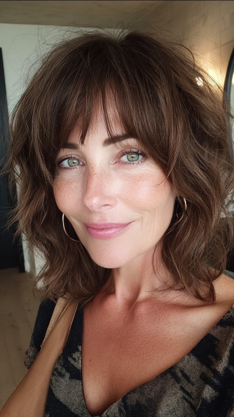 Chestnut Beachy Shag with Wispy Fringe and Crown Lift