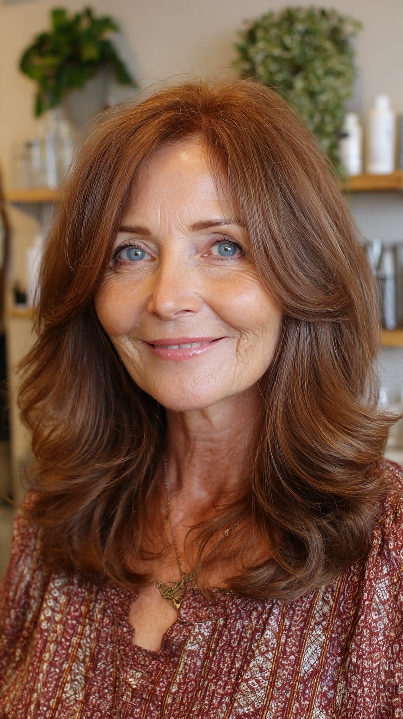 Chestnut Curtain-Part Medium Layers with Subtle Crown Lift
