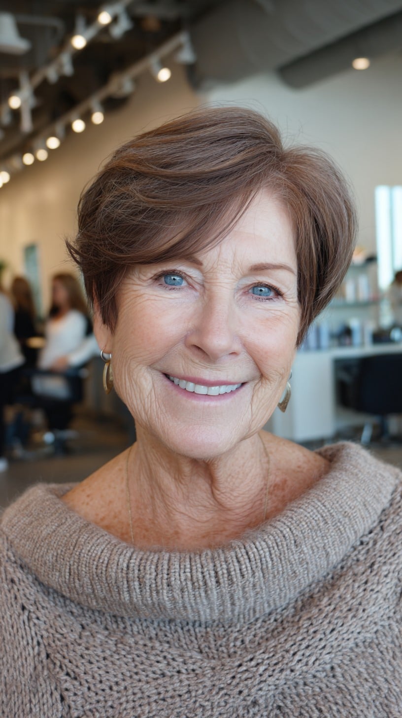Chestnut Side-Swept Layered Pixie with Lifted Crown
