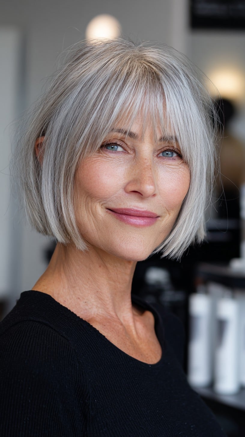 Chic Micro-Blunt Chin-Length Bob with Wispy Fringe