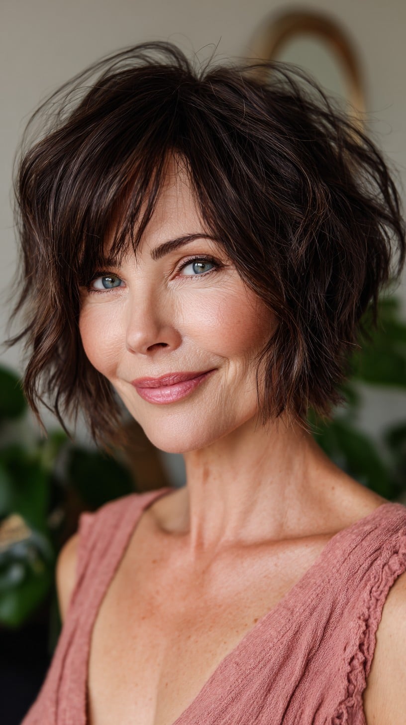 Choppy Textured Short Shag with Wispy Micro-Fringe